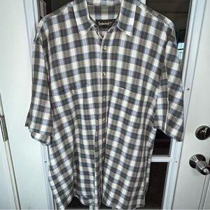 Timberland Weathergear Men's Checkered Shirt - Blue and Tan Size Large